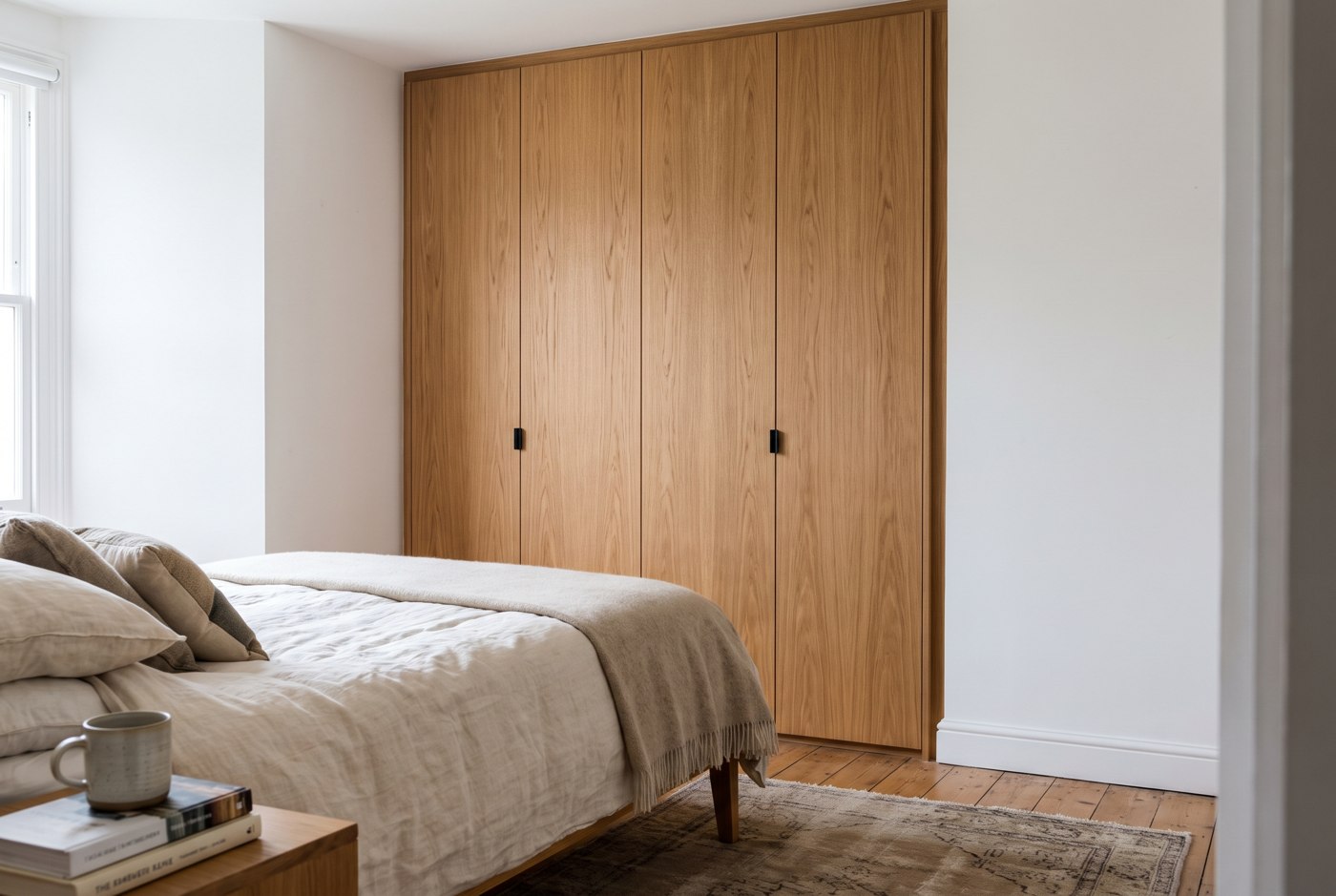 Illustration of fitted oak veneer wardrobe doors